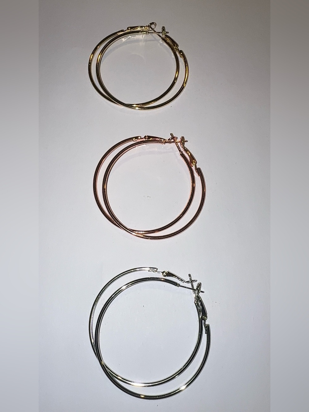 BUNDLE 14K Gold Plated 50mm Large Hoop Earrings Set 925 Sterling Silver Post 3pr